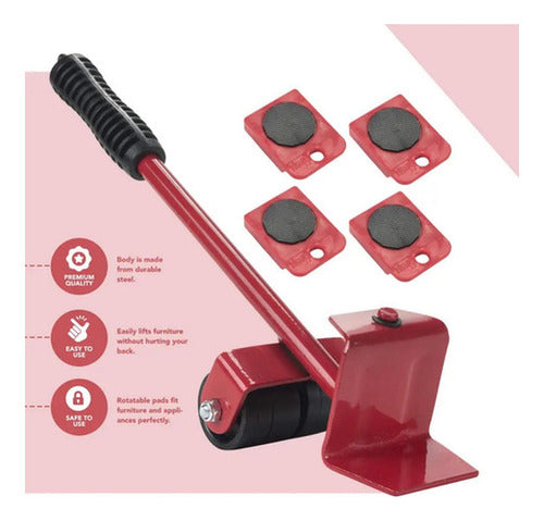 Ruedas Mover Muebles Palanca Deslizadores Elevadores Norplat Rojo