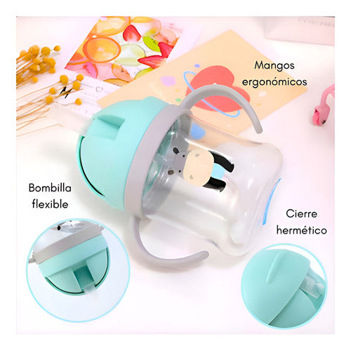 Vaso Antiderrame Norplat Para Bebe Con Bombilla 250ml 360° Celeste León