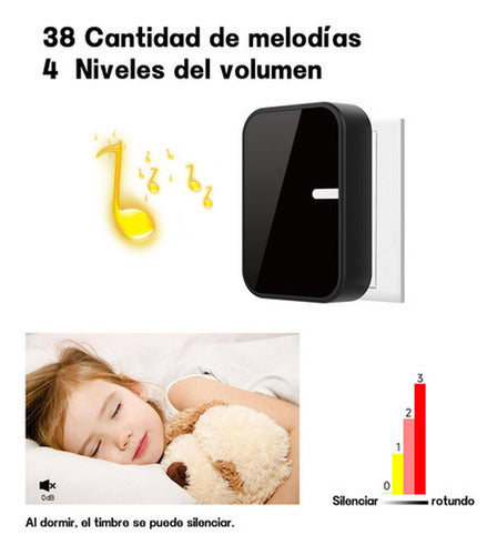 Timbre Inalambrico Exterior Portatil Autoalimentado Norplat Negro