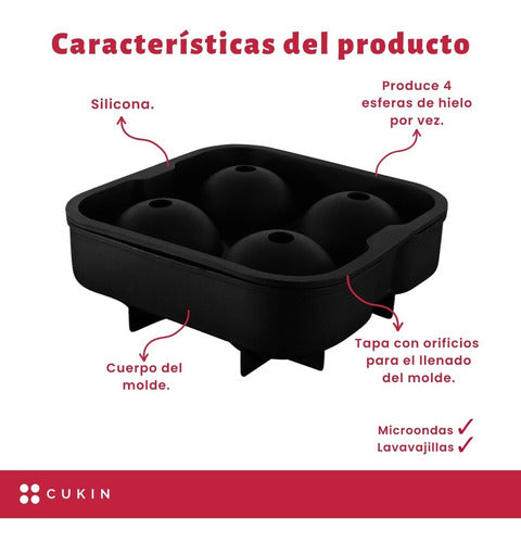 Molde De Silicona Para Bolas De Hielo 4.5 Cm - Cukin Negro