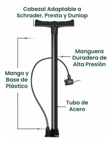 Bombin De Pie 160psi Dunlop Presta Schrader Bici - Norplat Negro