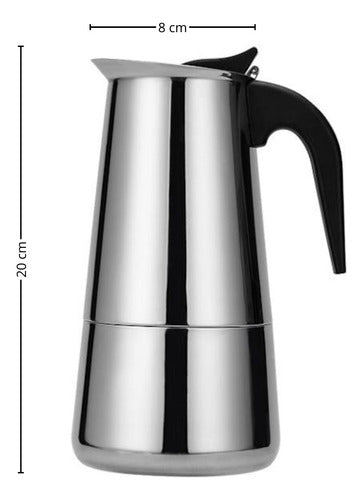Cafetera Italiana 450ml Espresso 9 Tazas Acero Inoxidable Plateado