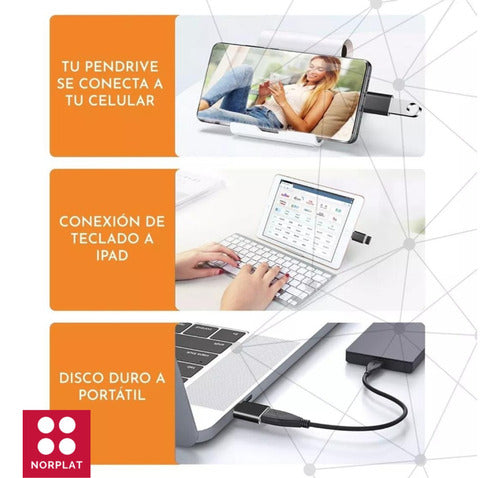 Adaptador Usb-c Macho A Usb-a Hembra - Certificado Norplat Negro