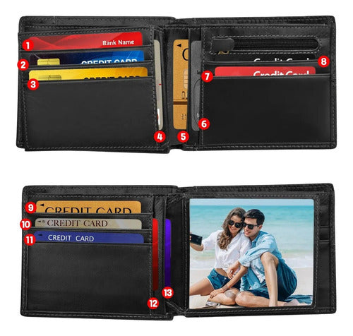 Billetera Hombre Tarjetero Antirrobo Rfid Cuero - Norplat Negro Liso