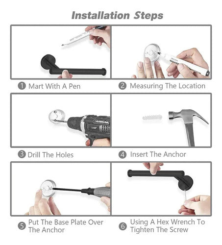 Set De 7 Accesorios Baño Acero Inoxidable Toallero - Norplat Negro