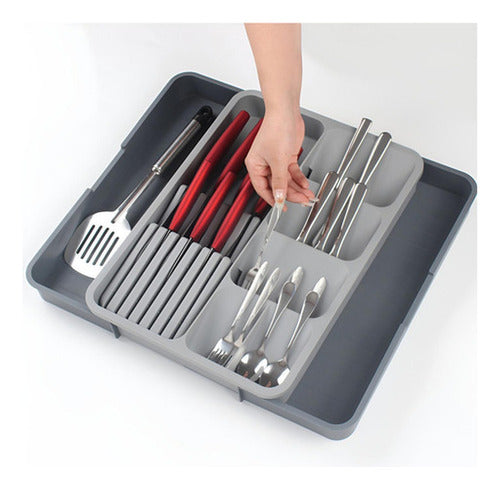 Organizador De Cubiertos Servicio Cocina Extensible Norplat Gris