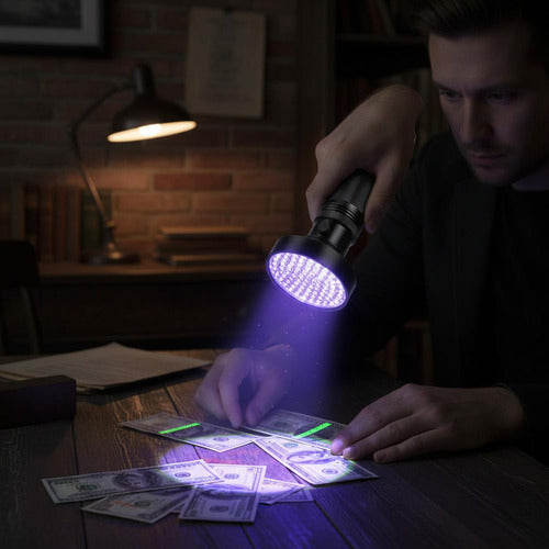 Linterna Ultravioleta Uv 100 Leds Pila Billete Falso Norplat Ultravioleta Negro