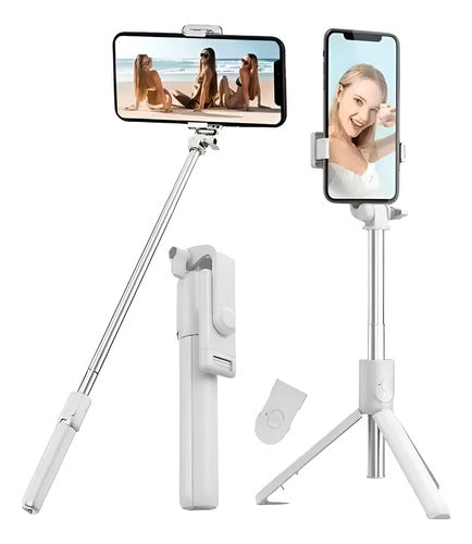 Palo Selfie Stick Trípode Baston Extensible Bluetooth TriPod Blanco