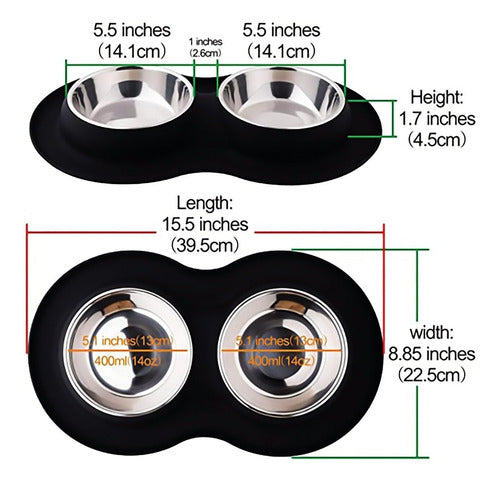 Plato Doble Silicona Platos Para Perro Bebedero Comedero Wuf Negro