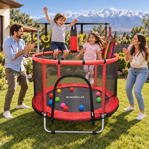 Cama Elástica 1.5mt Saltarina Trampolin Para Niños Norplat Negro Rojo