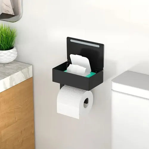 Soporte Porta Rollo Papel Higienico Norplat Confort Y Wipes Negro
