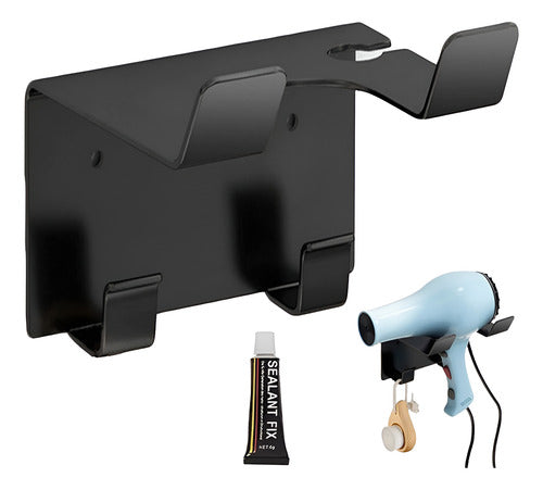 Soporte Secador De Pelo Metálico Adhesivo O Tornillo Norplat Negro