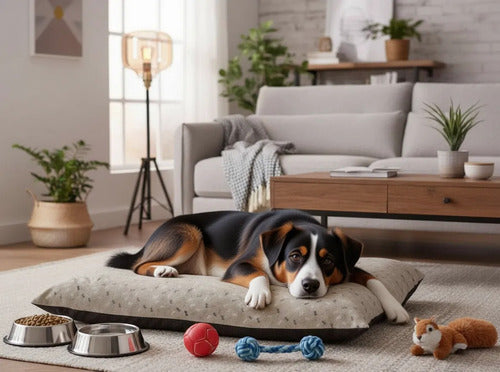 Cama Perros Norplat Colchon 90x70cm Grande Relax Almohadon Beige Claro Huesos