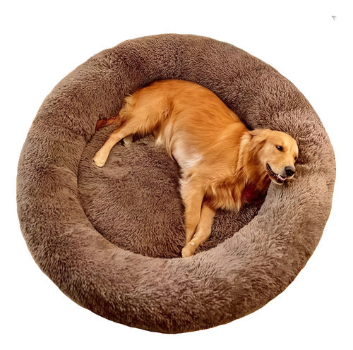 Cama Antiestrés Peluda Para Perros Y Gatos 70cm L Originales Marrón Oscuro Liso