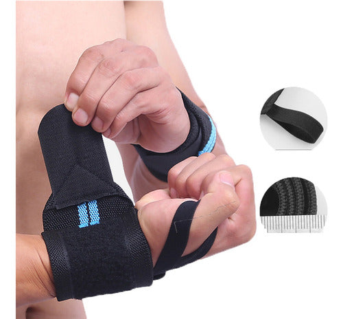 Par Muñequeras Crossfit Fitness Gym Elasticada Norplat Negro+azul