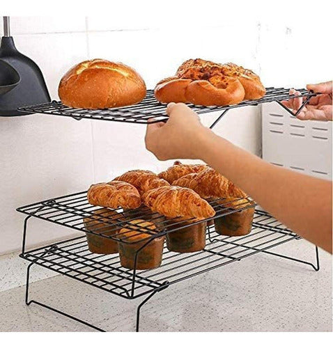 Rejilla Triple Apilable Enfriar Galleta Reposteria - Norplat Negro