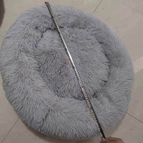 Cama Antiestrés Peluda Para Perros Y Gatos 70cm L Originales Gris Liso