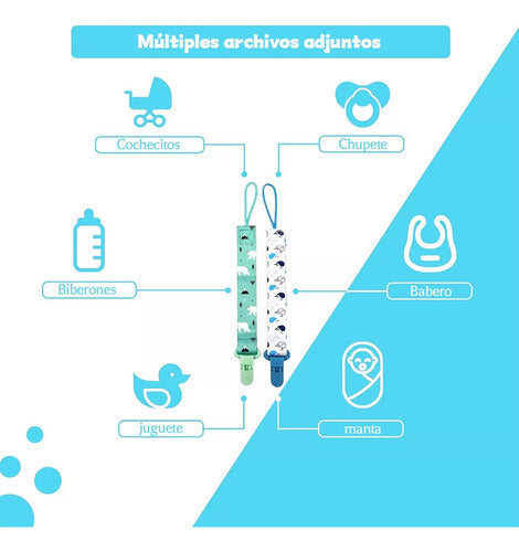 Set 10 Prendedor Sujetador Porta Chupetes Bebé 27cm Norplat Multicolor