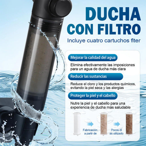 Kit Ducha Teléfono Manguera Con Soporte + 5 Filtro - Norplat Negro Mate