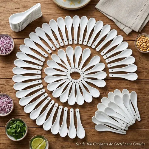 Pack 100 Cucharas Norplat - Ceviche - Coctel - Mini Cucharas Blanco