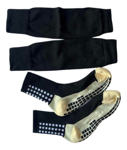 Calceta Fútbol Antideslizante + Calceta S/pie Niño Infantil Negro