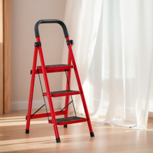 Escalera Tijera 3 Peldaños Multiproposito Plegable - Norplat Rojo