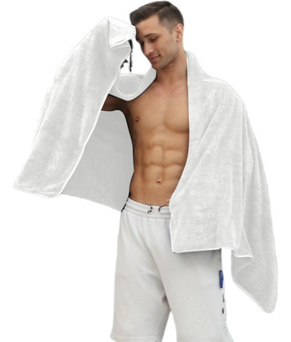 3 Toallas Baño Microfibra Alta Calidad Secado Rápido Norplat Blanco Lisa