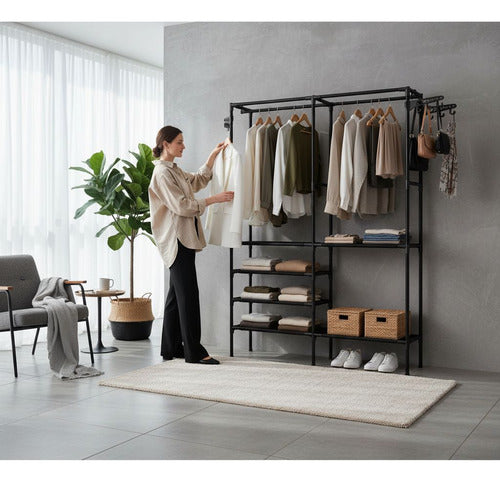 Organizador Ropa Colgador Perchero Con Estantes - Norplat Negro