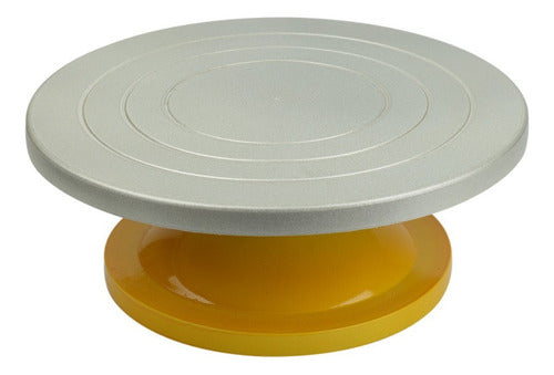 Base Giratoria Tortas Plato Repostería Decoración - Cukin Gris Con Dorado