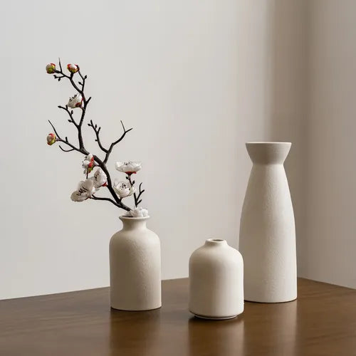 3 Floreros Norplat - Jarron Cerámica Decorativos Para Mesa Blanco Lisa