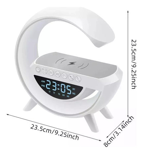 Parlante Bt Fm + Cargador Inalámbrico Reloj Lampara Norplat Blanco