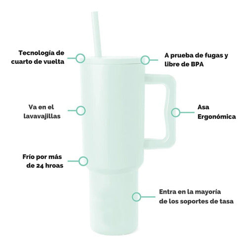 Norplat Tumbler 1180ml Vaso Térmico 40oz 1180ml Con Bombilla Blanco Lisa