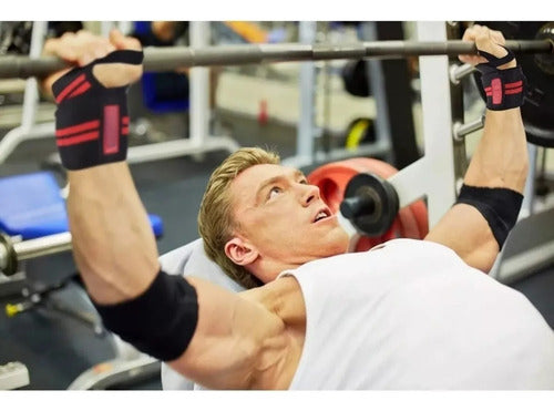 Par Muñequeras Crossfit Fitness Gym Elasticada Norplat Negro+azul