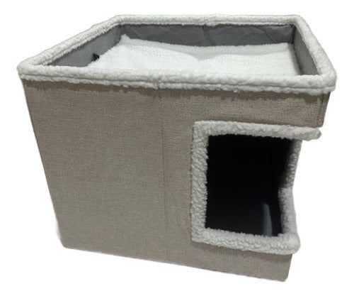 Casa Cama Iglu Gato Plegable + 2 Cojines Y Pompon - Norplat Gris Claro / Crema Iglú