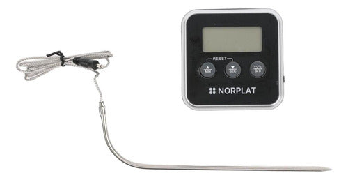 Termómetro Timer Digital Carne Cocina Parrilla Horno Norplat Negro