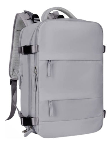 Mochila Notebook Viaje Ligera Vuelo Cabina Mano - Norplat Gris Liso