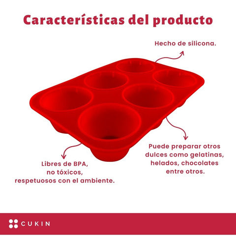 Molde De Silicona Para 6 Muffin O Cupcakes - Cukin Rojo