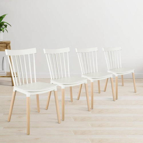 Pack 4 Sillas Comedor Windsor Aptas Terraza - Norplat Liso Madera Blanco Blanco