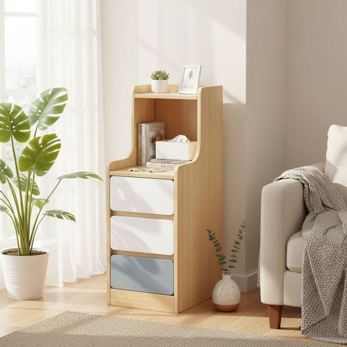 Velador Angosto Alto De Madera 3 Cajones 25*34*87cm Norplat Mate Madera