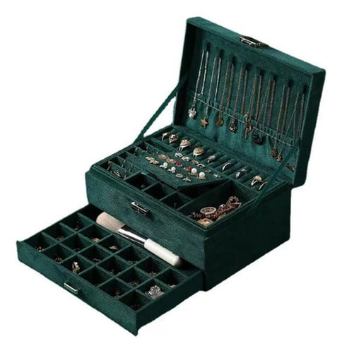 Maletin Joyero 3 Niveles Organizador De Joyas - Norplat Verde Oscuro