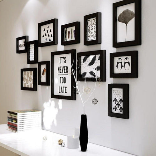 Set 12 Marcos Fotos Decorativo Pared Portaretrato - Norplat Negro Lisa