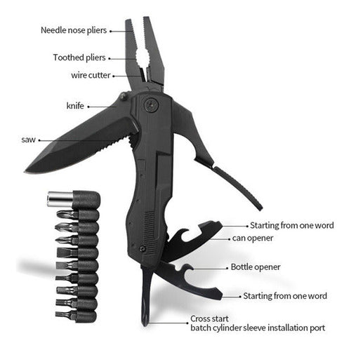 Cuchillo Tactico Navaja Multiherramienta Norplat Caza 20en1 Negro
