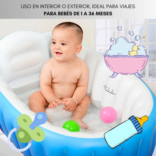 Tina Baño Bebe Portatil Bañera Plegable + Inflador - Norplat Azul Lisa
