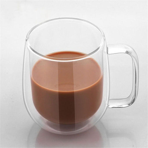 Set 2 Tazas Doble Pared Vidrio 250ml Cafe Cappuccino Norplat Transparente