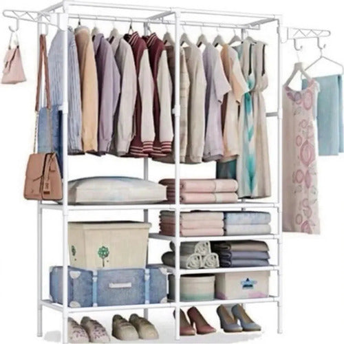 Organizador Ropa Colgador Perchero Con Estantes - Norplat Blanco