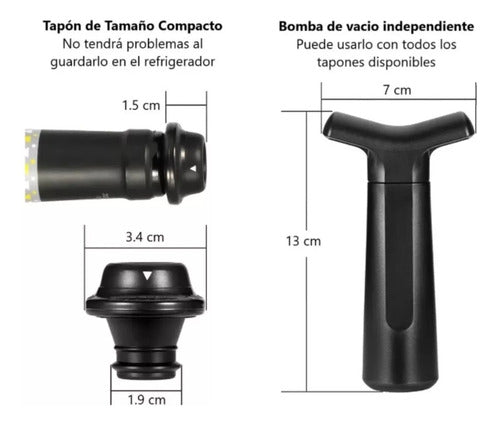 Vino Botella Bomba De Vacio 4 Tapones Extractor Aire - Cukin Negro