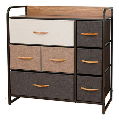 Cajonera Comoda Norplat 7 Cajones Marco Metálico Tapa Madera Marrón Claro