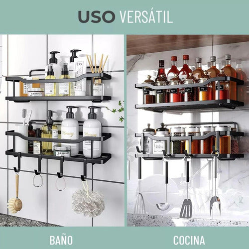 Organizador Ducha X2 Adhesivo Baño Esquinero Repisa Inoxidab Negro