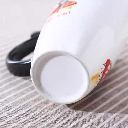 Taza Tazón Grande Gato 650ml Tapa Cuchara Bombilla - Norplat 01 - Blanco