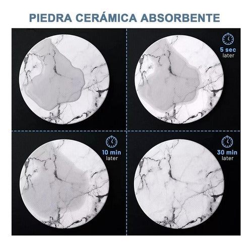 6 Posavasos Cerámica Corcho Con Soporte Para Mesa - Norplat Mármol Blanco